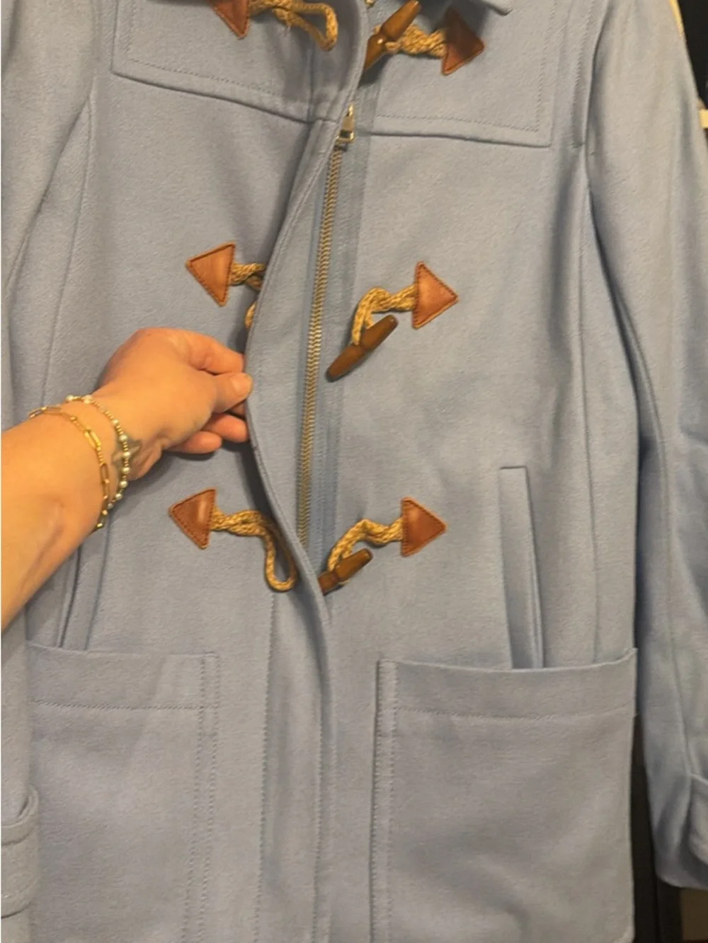 J. Crew Light Blue Toggle Peacoat with Leather Trim - Picture 4 of 5